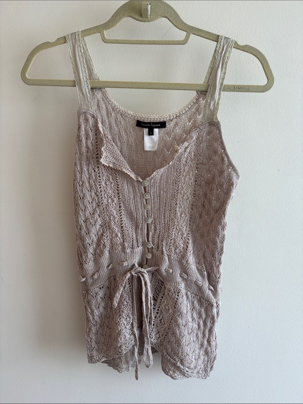 Nanette Lepore Taupe Crochet Button-Front Tank